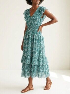 J. Gee Green Floral Tiered Maxi Dress